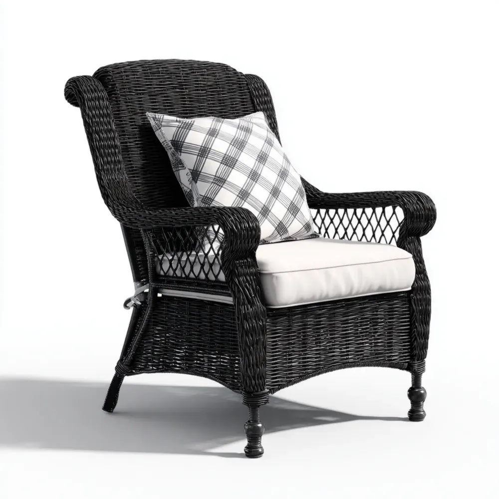 Patio Lounge Chair - Wicker 31.5x29.5x35.4 inches - Black - Classic Design
