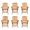 Outdoor Teak Folding Patio Lounge Chairs Set of 6 - 60 cm x 58 cm x 90 cm - Natural Finish