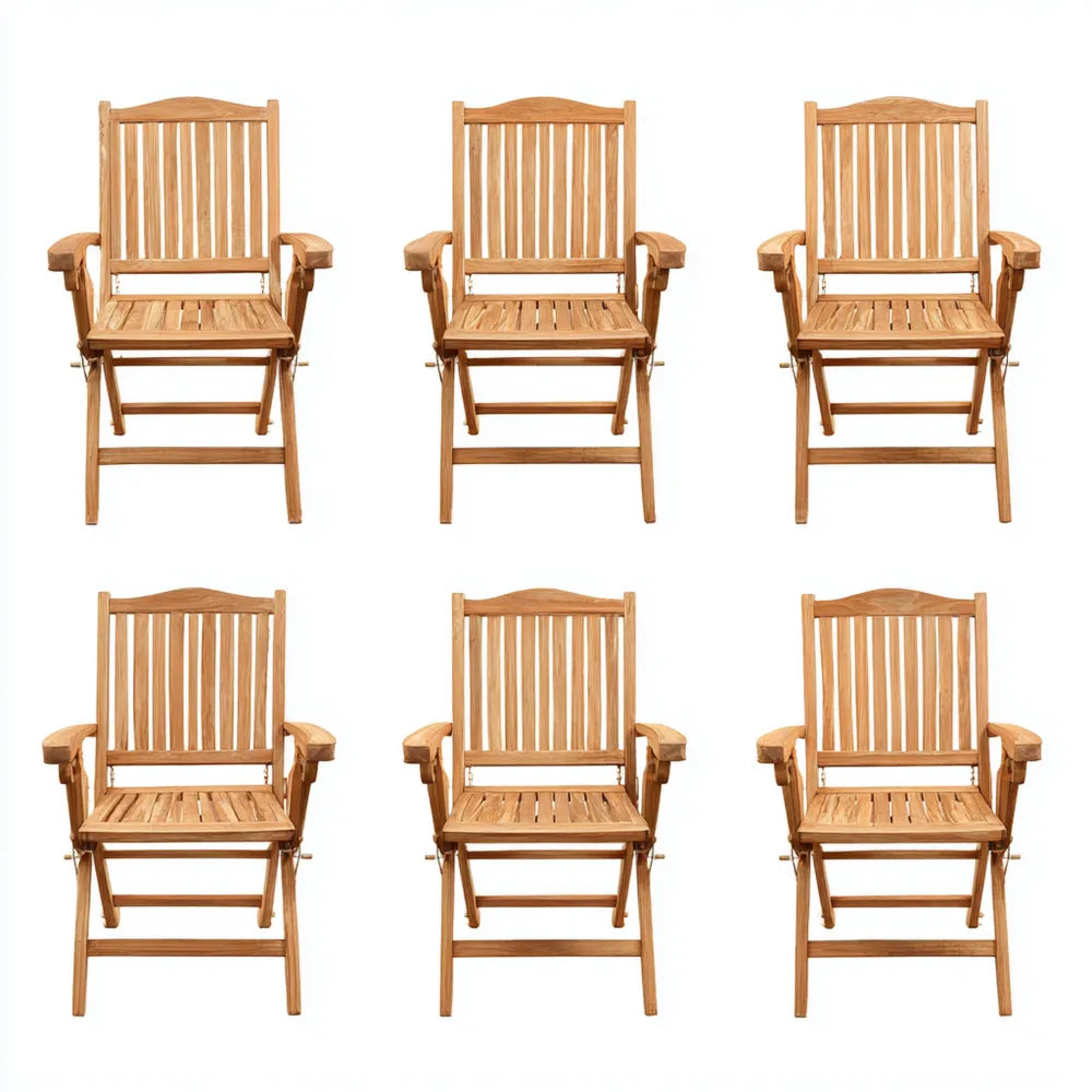 Outdoor Teak Folding Patio Lounge Chairs Set of 6 - 60 cm x 58 cm x 90 cm - Natural Finish