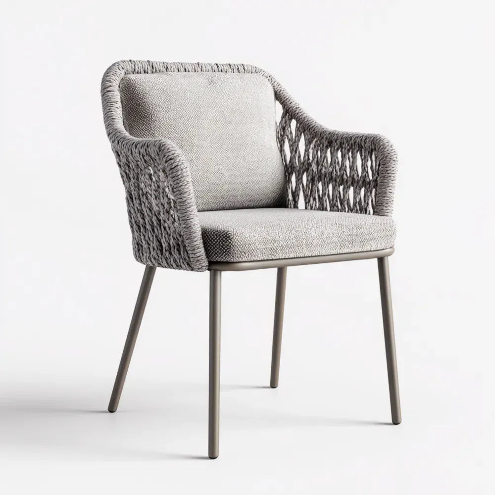 Patio Dining Chair 60x65x85 cm - Grey Woven Rope with Cushions