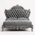 Double Bed Wood Upholstered 200x150x120 cm - Black - Vintage Style