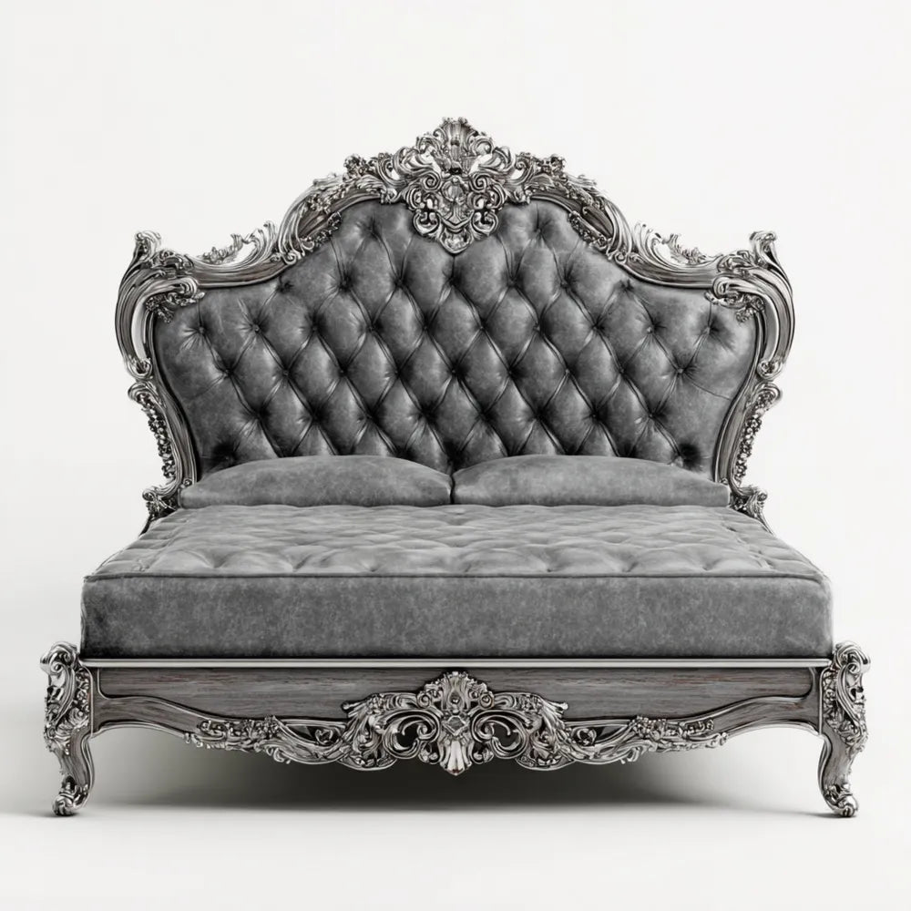 Double Bed Wood Upholstered 200x150x120 cm - Black - Vintage Style