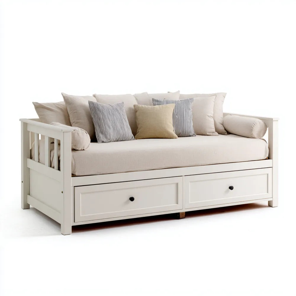 Sofa Bed with Drawers Wood 200x90x80 cm - Beige - Modern Design