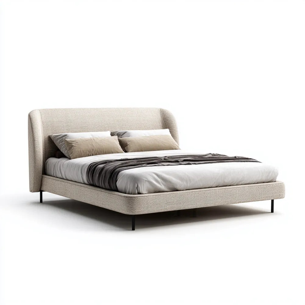 Double Bed Fabric Upholstery 200x150x35 cm – Beige – Modern Design